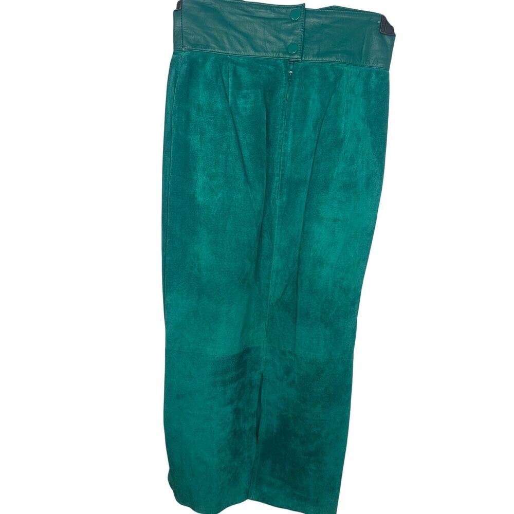 Cayenne Leather Suede Leather Midi Straight Skirt SZ 3/4 Lined Teal Green VTG